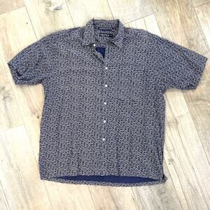 Vintage Nautica Blue Short Sleeve Button Down Shirt Mens Size Large